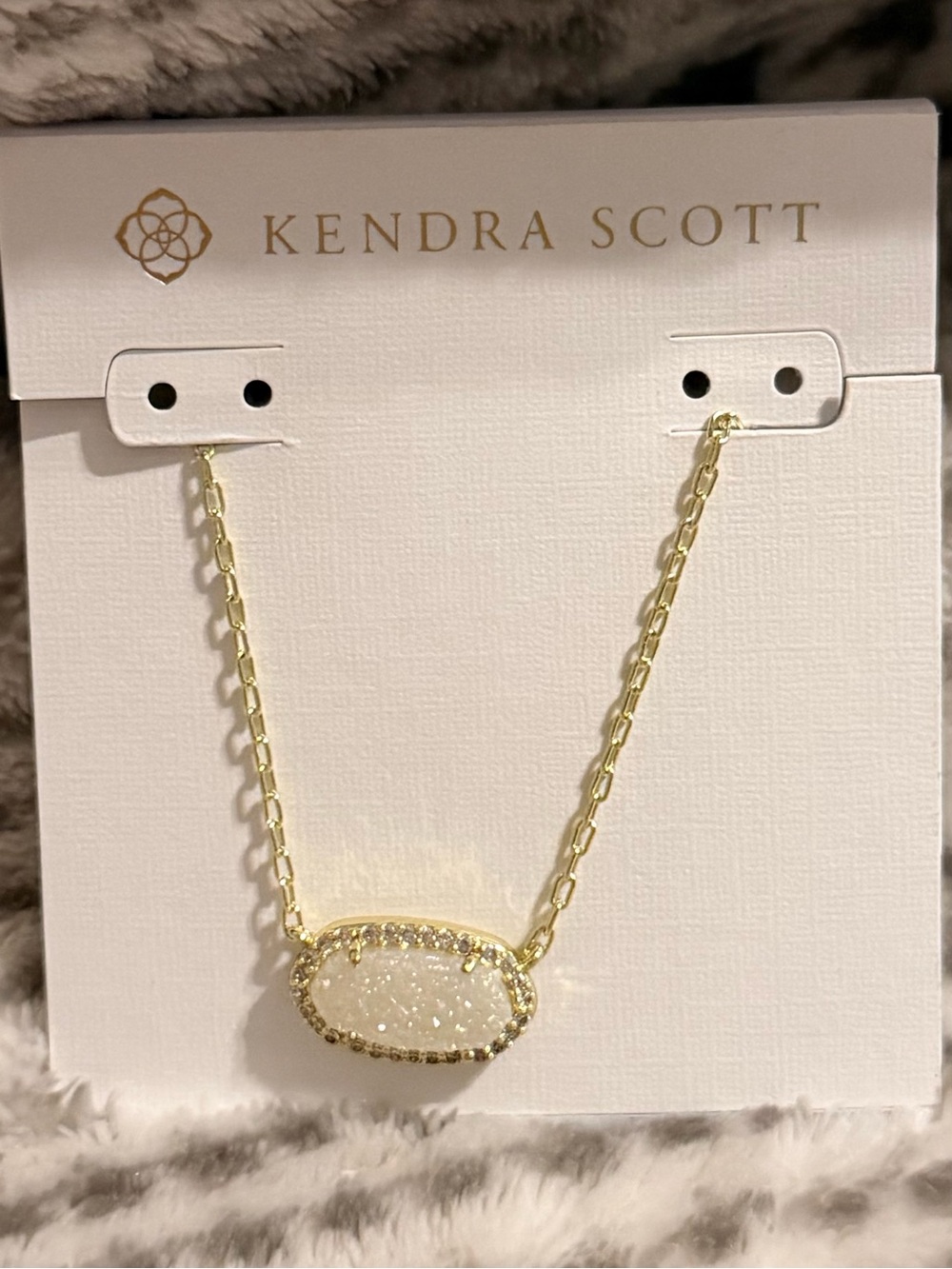 Kendra Scott Gold Druzy Oval Pendant Necklace with White Sparkle